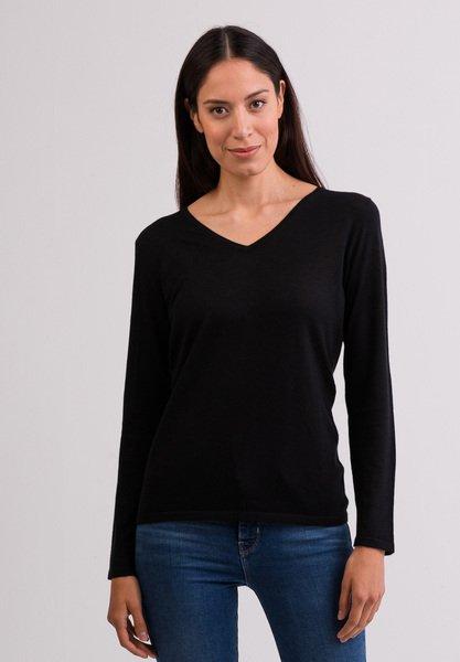 Kaschmir V-ausschnitt Pullover Damen Schwarz XL von CASH-MERE.CH