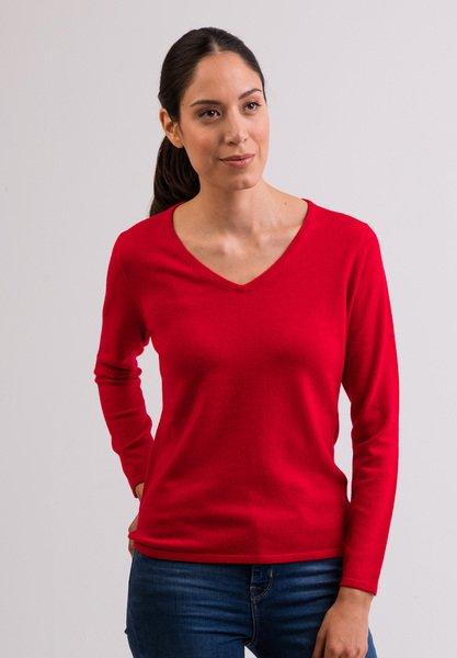 Kaschmir V-ausschnitt Pullover Damen Rot Bunt XS von CASH-MERE.CH
