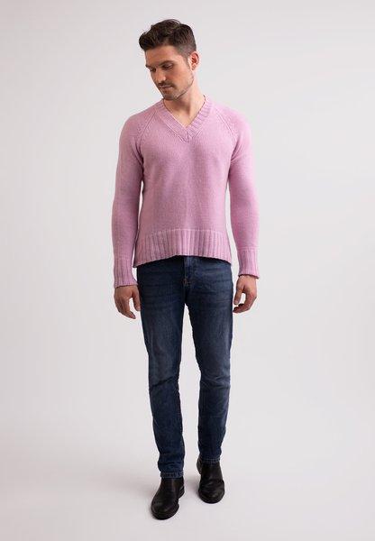 Recycelter Kaschmir V-ausschnitt Pullover Herren Pink L von CASH-MERE.CH