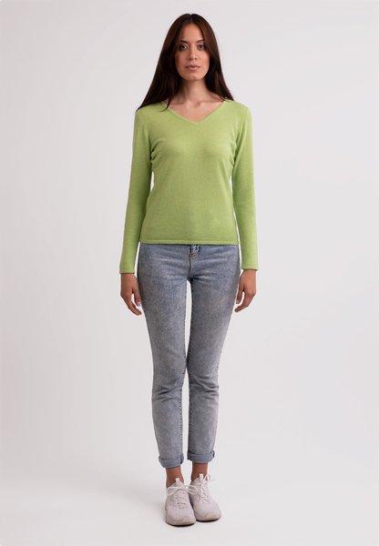 Recycelter Kaschmir V-ausschnitt Pullover Damen Grün L von CASH-MERE.CH