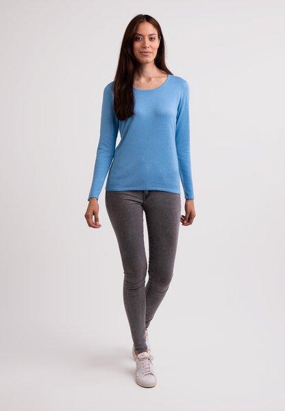 Seide Kaschmir Rundhals Pullover Damen Taubenblau L von CASH-MERE.CH