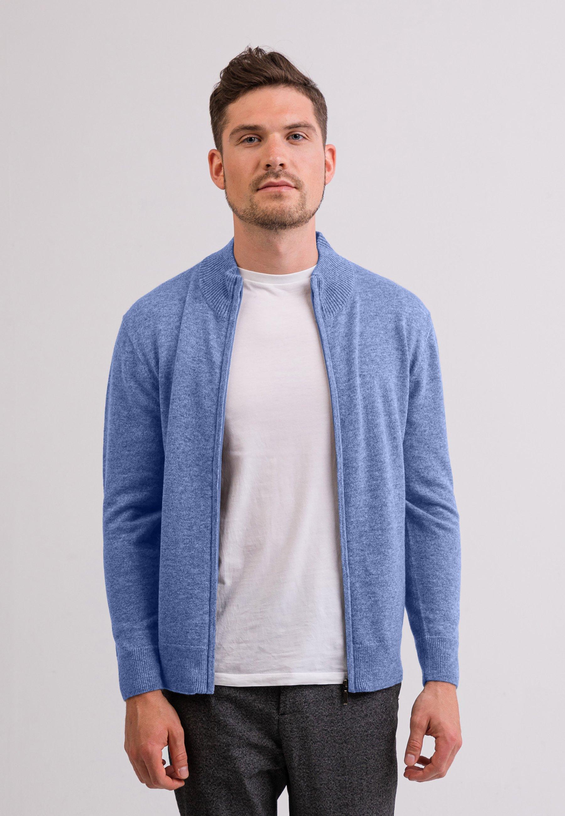 Kaschmir Cardigan Herren Azurblau L von CASH-MERE.CH