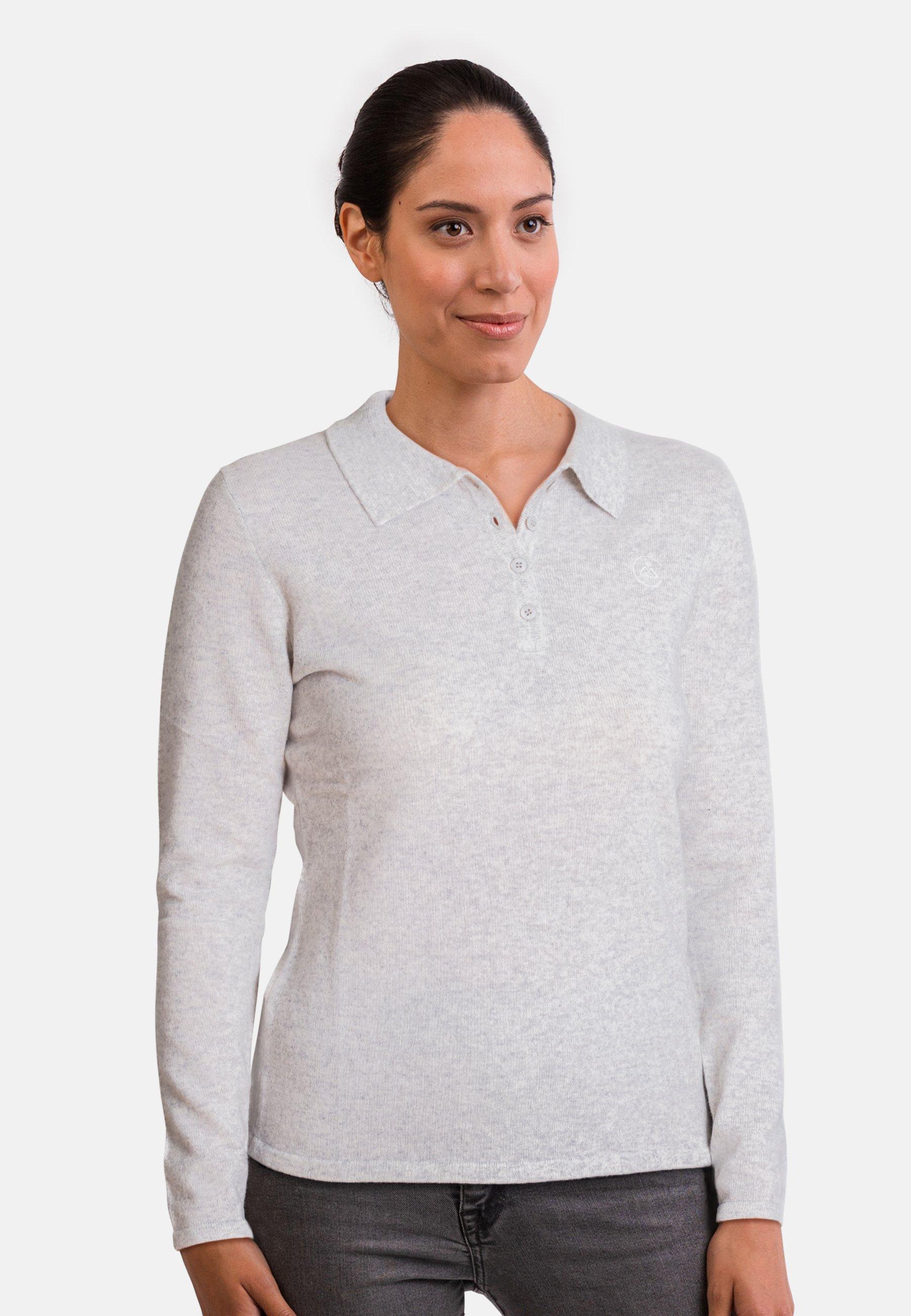 Kaschmir Poloshirt Langarm Damen Grau M von CASH-MERE.CH