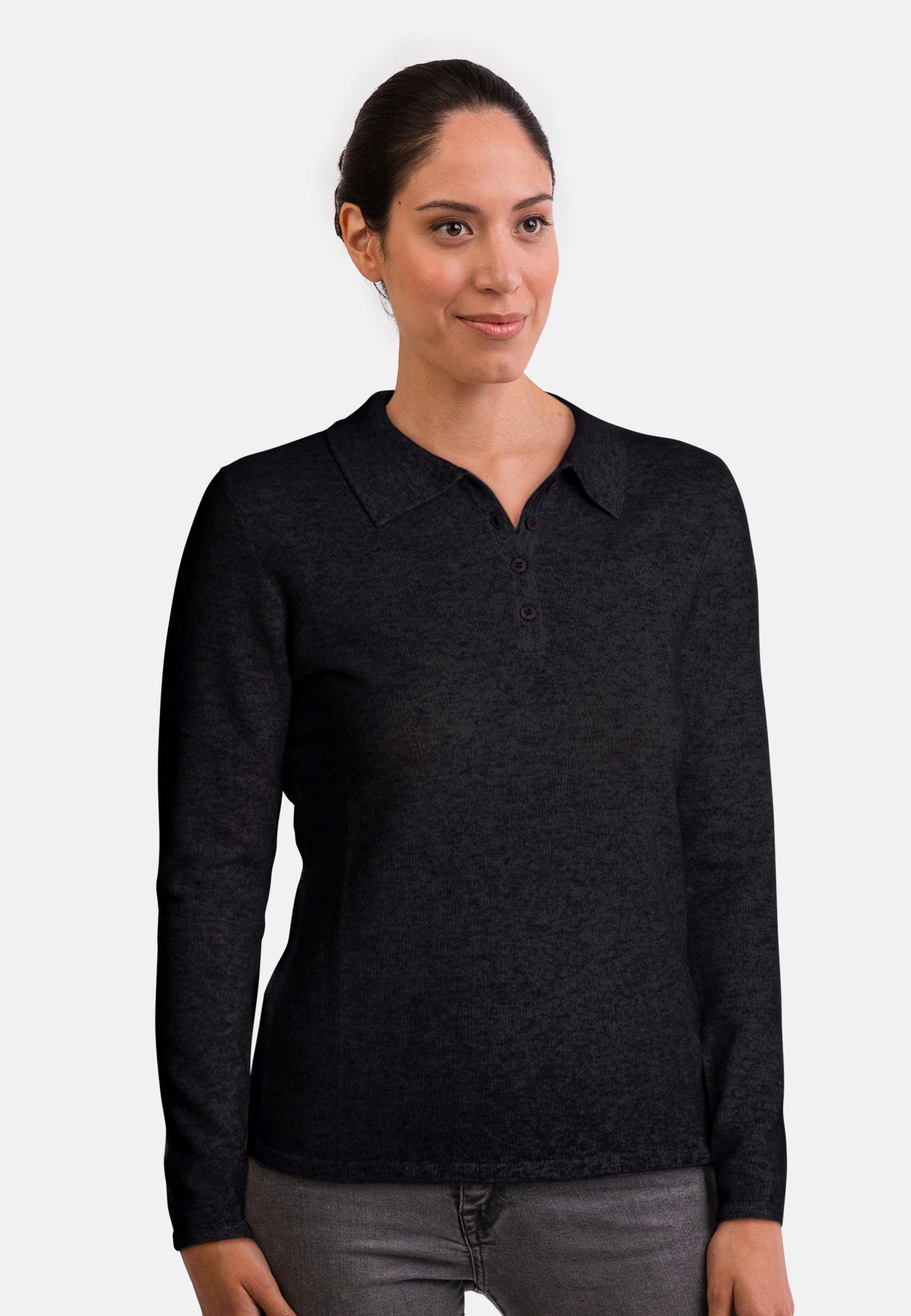 Kaschmir Poloshirt Langarm Damen Schwarz S von CASH-MERE.CH