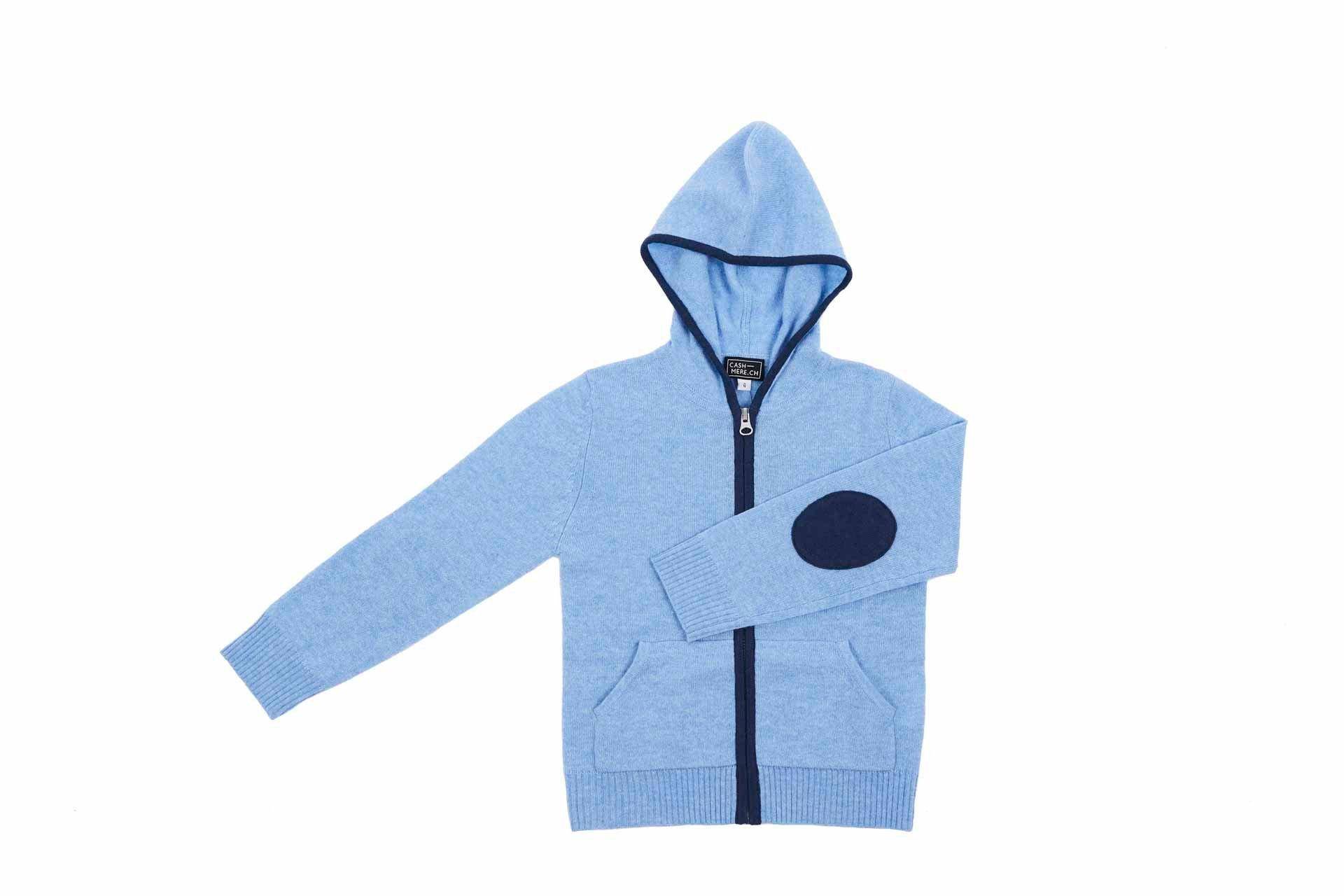 Kinder Kaschmir Hoodie Unisex Blau 5-6A von CASH-MERE.CH