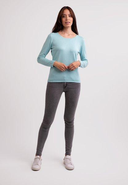 Seide Kaschmir Rundhals Pullover Damen Hellblau L von CASH-MERE.CH