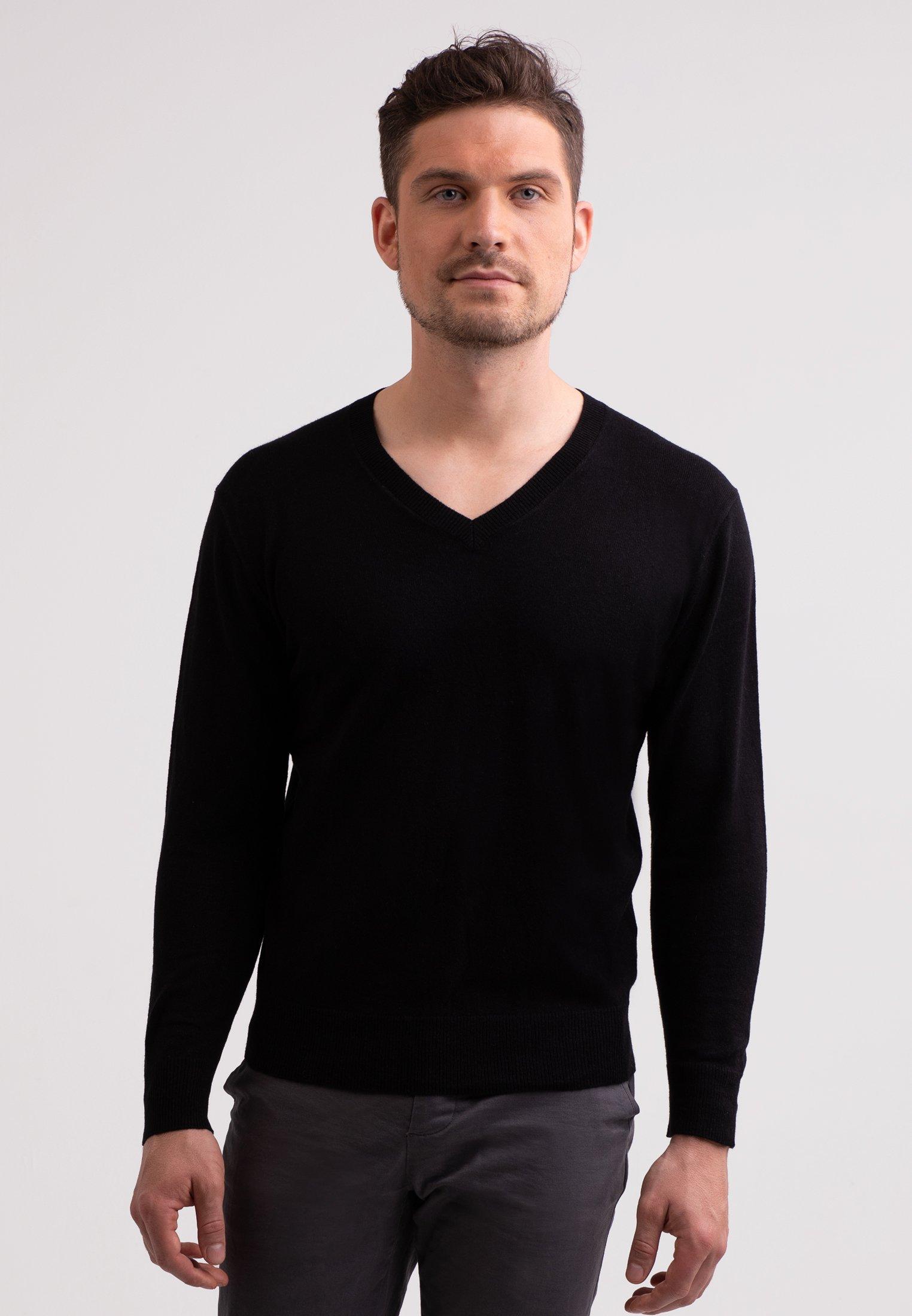 Kaschmir V-ausschnitt Pullover Herren Schwarz M von CASH-MERE.CH