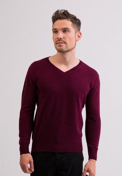 Kaschmir V-ausschnitt Pullover Herren Bordeaux M von CASH-MERE.CH