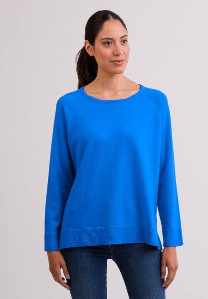 Kaschmir Rundhals Pullover Mit Seitenschlitzen Damen Dazzling Blue S von CASH-MERE.CH