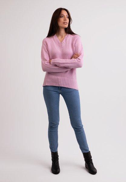 Recycelter Kaschmir V-ausschnitt Pullover Damen Pink S von CASH-MERE.CH