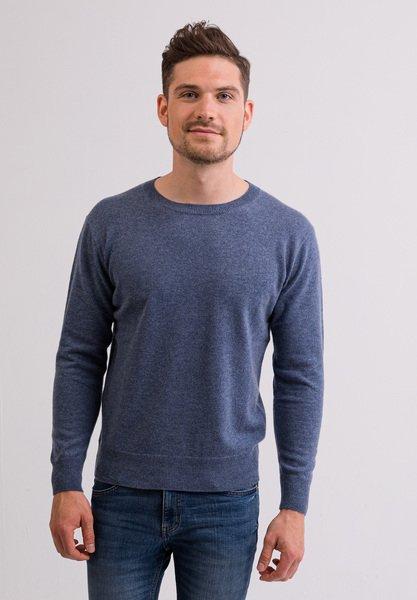 Kaschmir Rundhals Pullover Herren Blau Denim S von CASH-MERE.CH