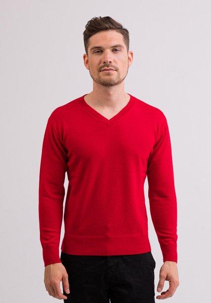 Kaschmir V-ausschnitt Pullover Herren Rot Bunt XL von CASH-MERE.CH