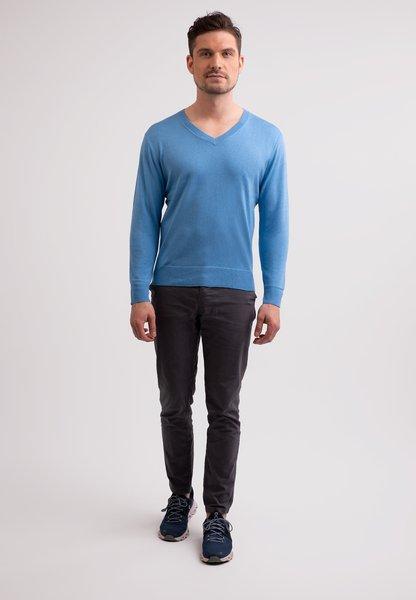 Kaschmir V-ausschnitt Pullover Herren Blau XL von CASH-MERE.CH