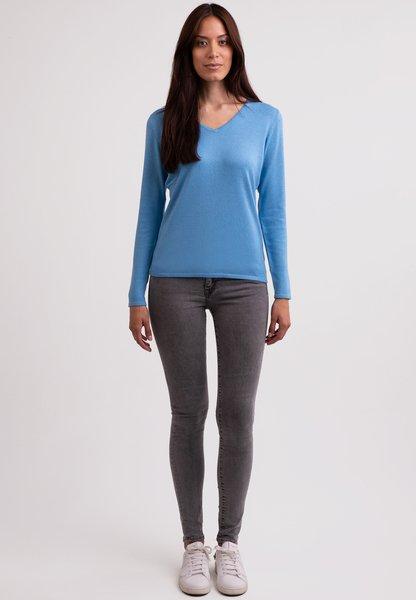 Seide Kaschmir V-ausschnitt Pullover Damen Taubenblau XL von CASH-MERE.CH