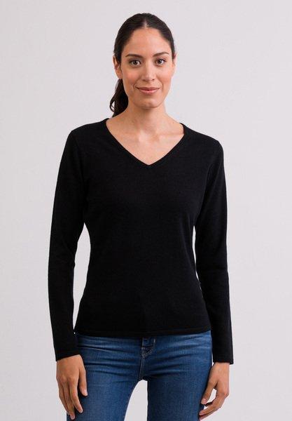 Kaschmir V-ausschnitt Pullover Damen Schwarz XL von CASH-MERE.CH