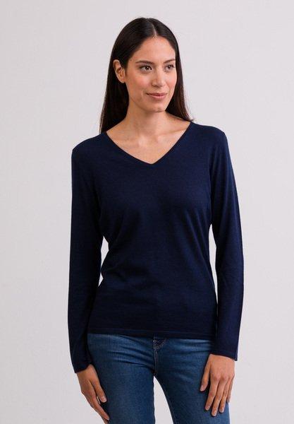 Kaschmir V-ausschnitt Pullover Damen Blau XL von CASH-MERE.CH