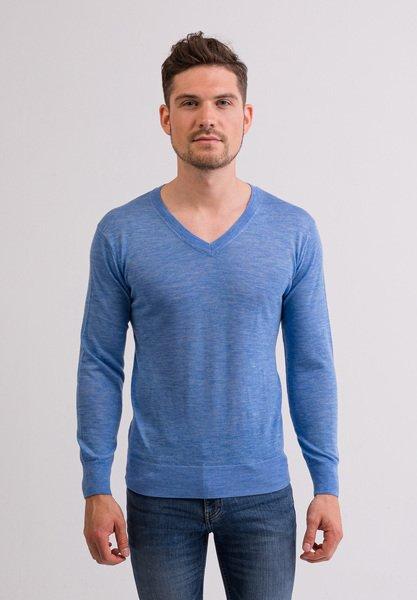 Kaschmir V-ausschnitt Pullover Herren Hellblau XL von CASH-MERE.CH