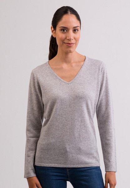 Kaschmir V-ausschnitt Pullover Damen Taubengrau XL von CASH-MERE.CH