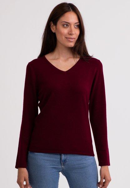 Kaschmir V-ausschnitt Pullover Damen Bordeaux XL von CASH-MERE.CH