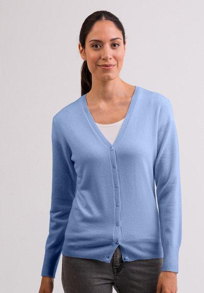 Kaschmir Cardigan V-ausschnitt Damen Hellblau XS von CASH-MERE.CH