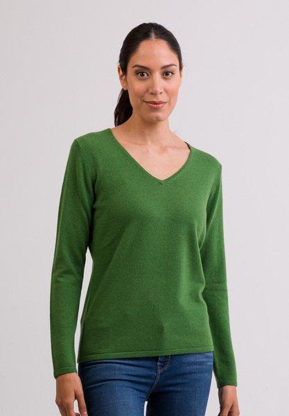 Kaschmir V-ausschnitt Pullover Damen Grün XS von CASH-MERE.CH