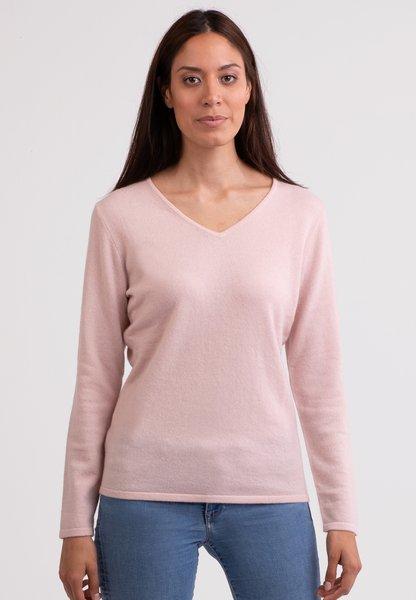 Kaschmir V-ausschnitt Pullover Damen Pink XS von CASH-MERE.CH