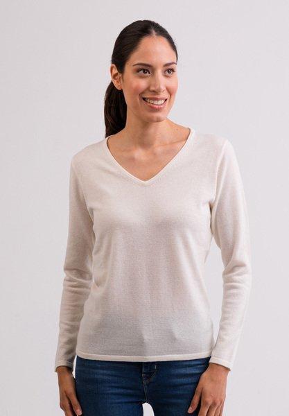 Kaschmir V-ausschnitt Pullover Damen Weiss XS von CASH-MERE.CH