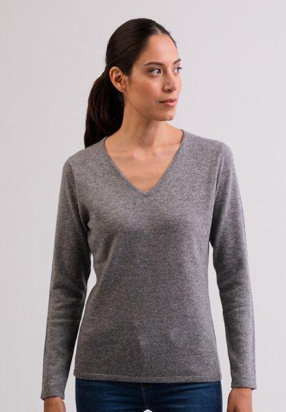 Kaschmir V-ausschnitt Pullover Damen Grau XS von CASH-MERE.CH