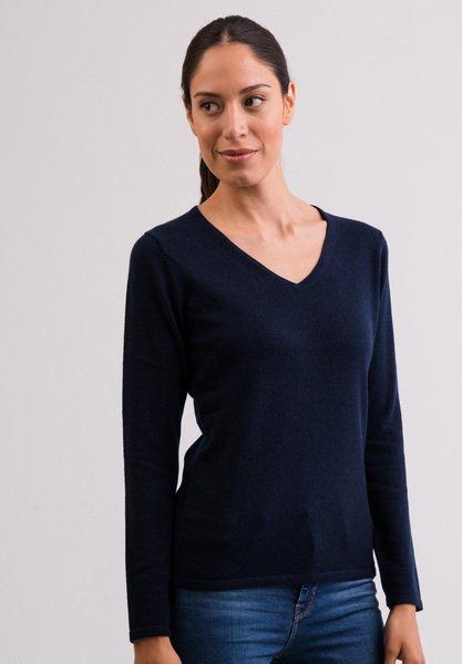 Kaschmir V-ausschnitt Pullover Damen Blau XXL von CASH-MERE.CH