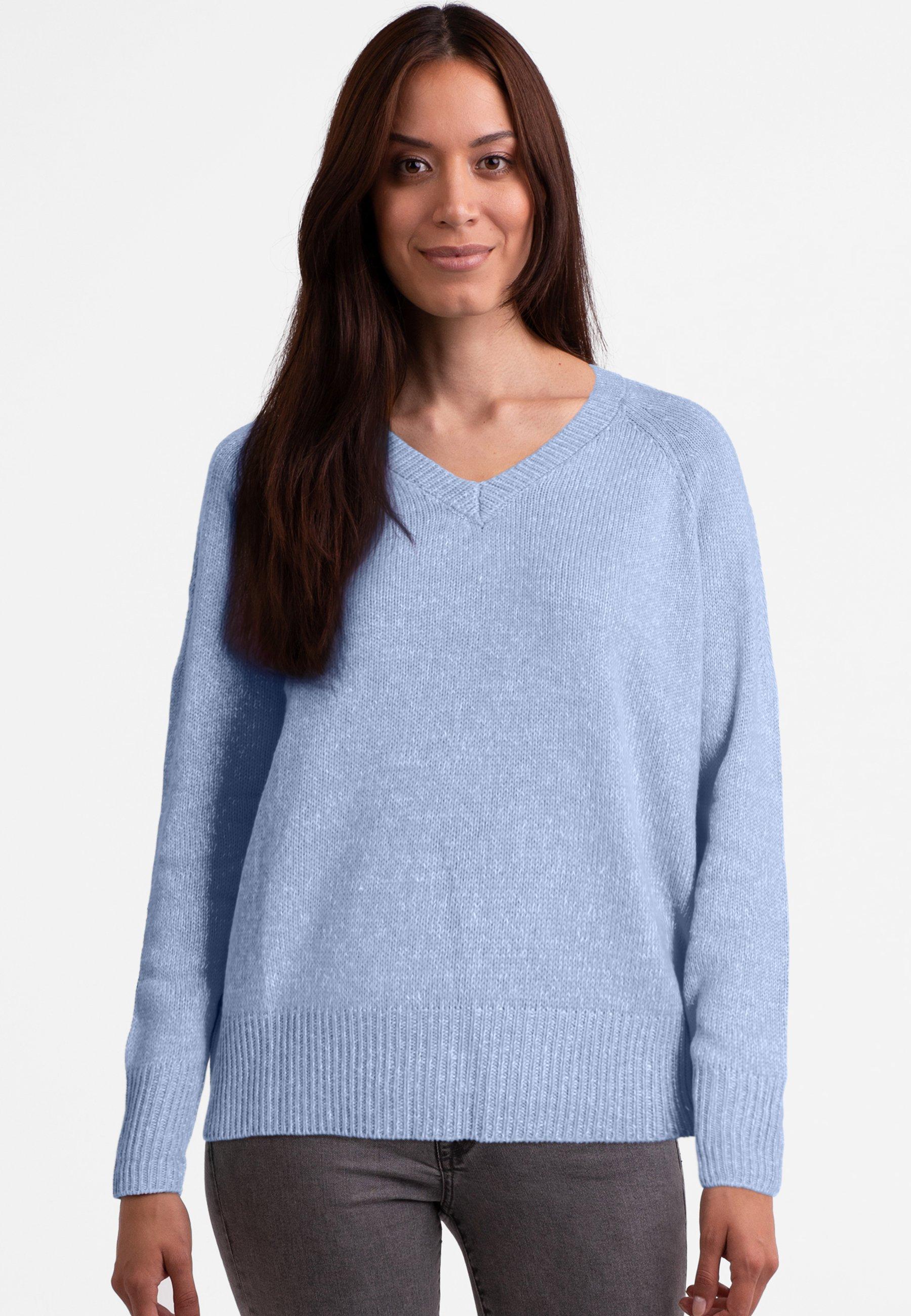 Seide Kaschmir Oversize Style V-ausschnitt Pullover Damen Hellblau M von CASH-MERE.CH