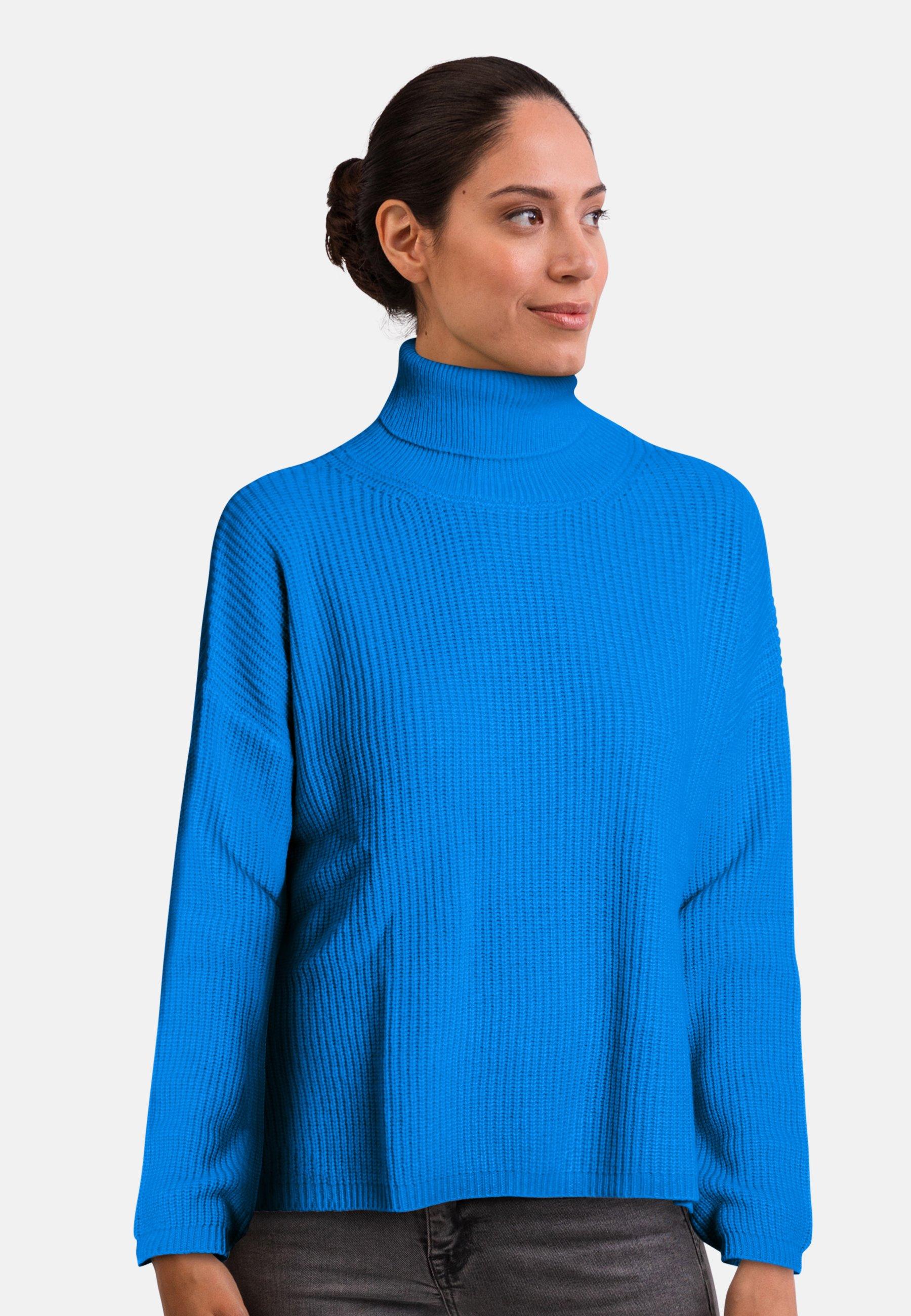 Wolle Kaschmir Oversize Style Rollkragen Pullover Damen Azurblau M von CASH-MERE.CH