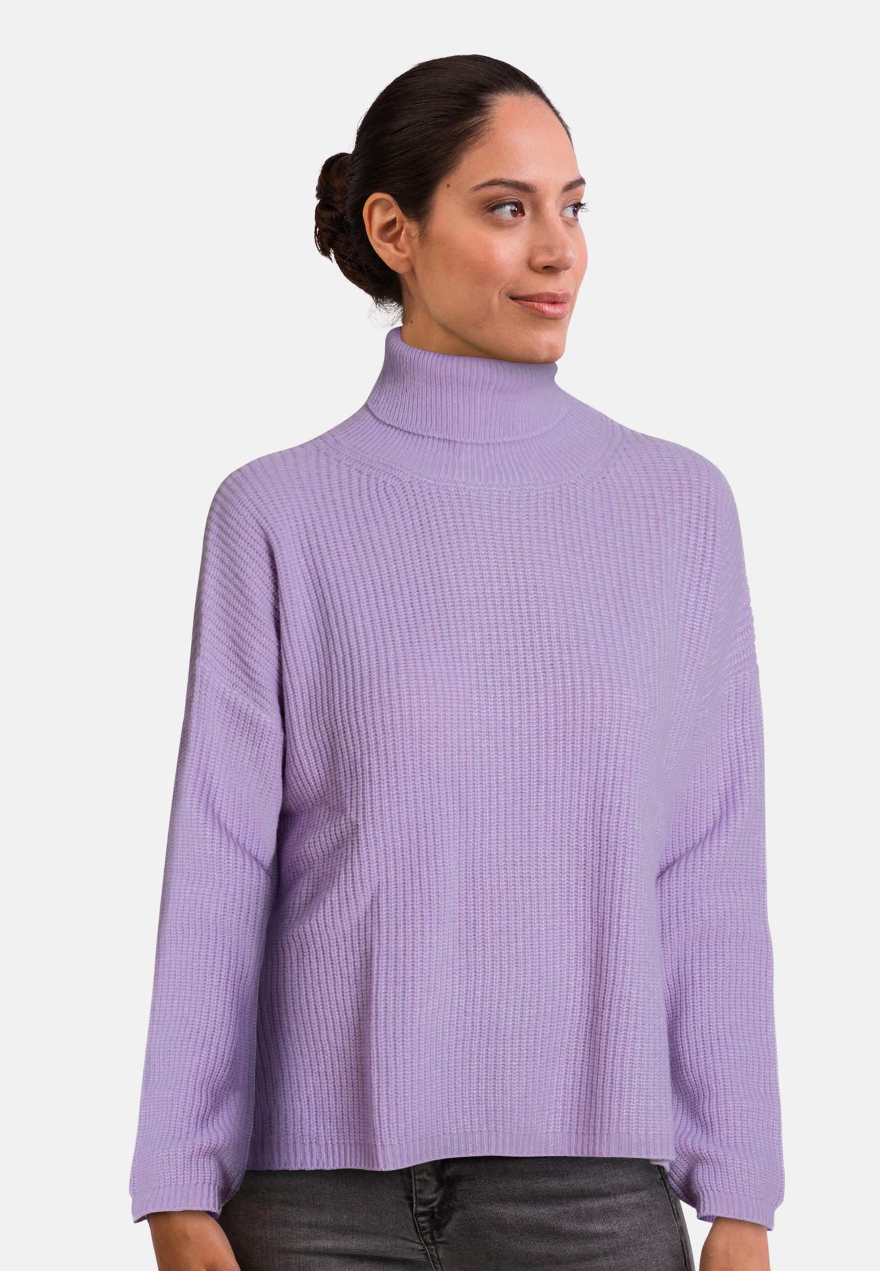Wolle Kaschmir Oversize Style Rollkragen Pullover Damen Lavendel L von CASH-MERE.CH