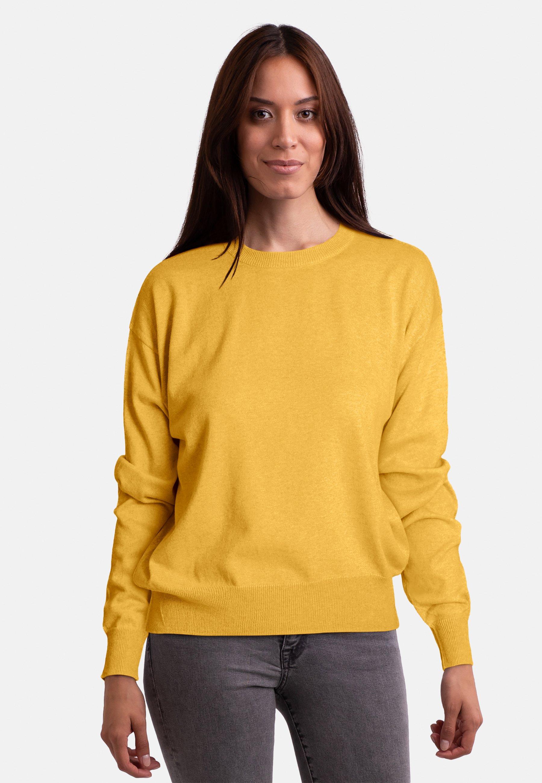 Wolle Kaschmir Oversize Style Rundhals Pullover Damen Gelb L von CASH-MERE.CH