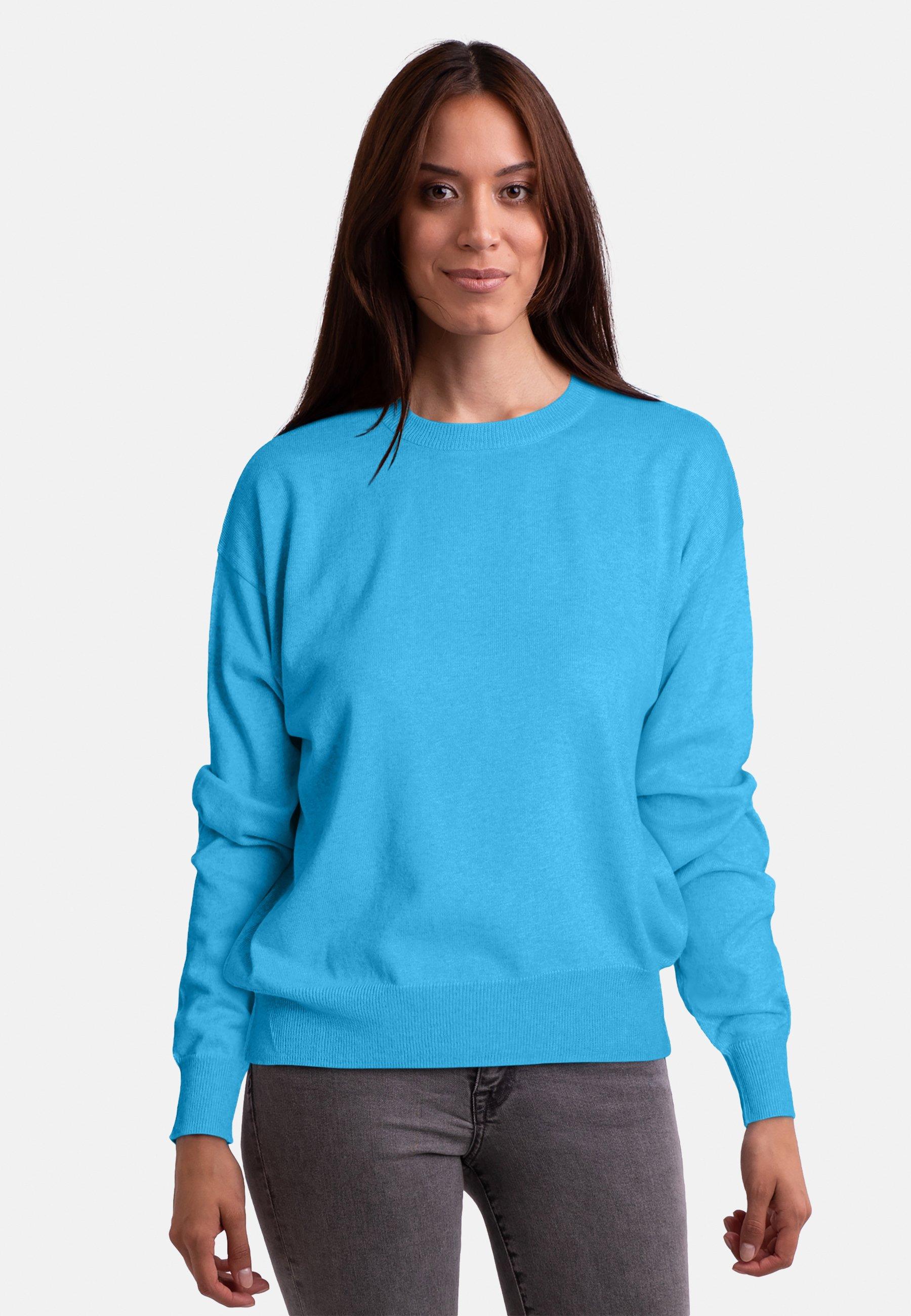 Wolle Kaschmir Oversize Style Rundhals Pullover Damen Hellblau S von CASH-MERE.CH