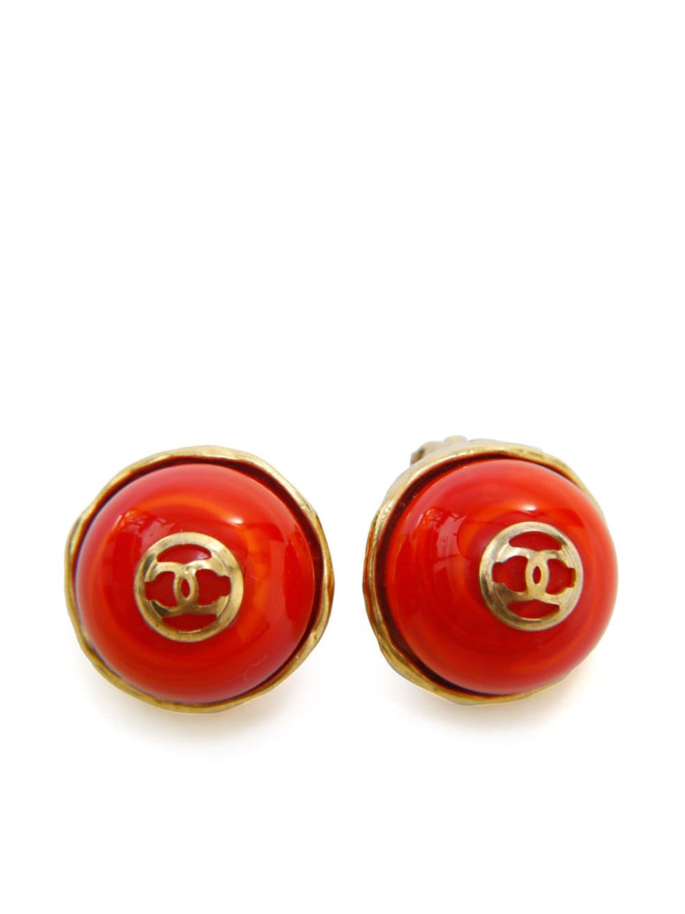 CHANEL Pre-Owned 1984-1992 CC logo cabochon clip-on earrings - Orange von CHANEL Pre-Owned