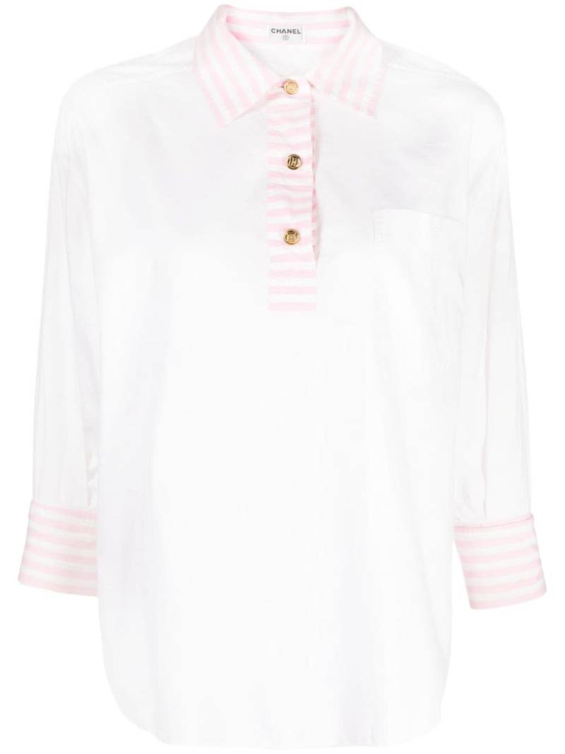 CHANEL Pre-Owned 1988 stripe-trim cotton blouse - White von CHANEL Pre-Owned