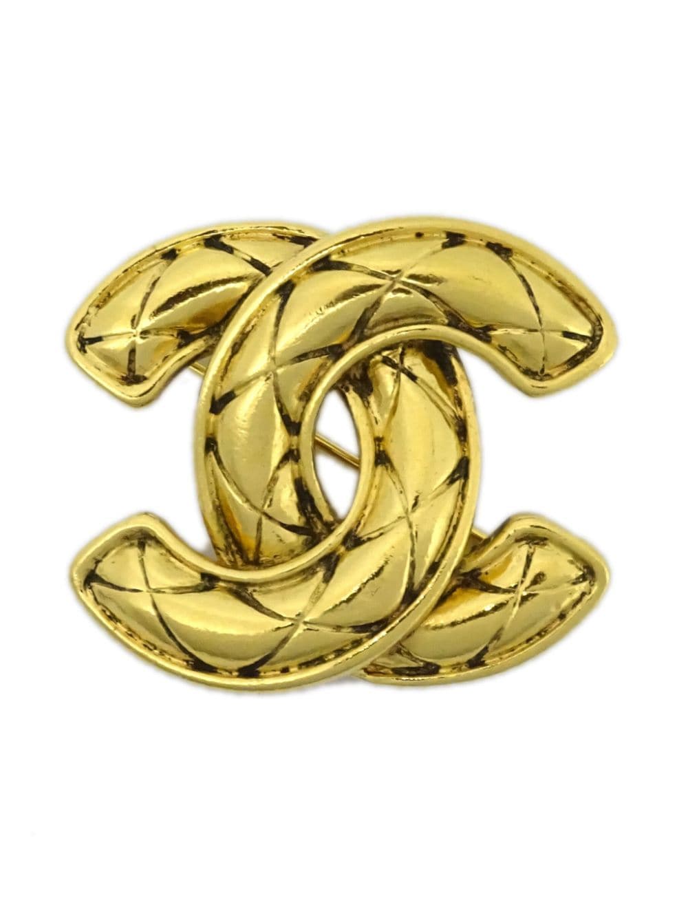CHANEL Pre-Owned 1990-2000 diamond-engraved CC brooch - Gold von CHANEL Pre-Owned