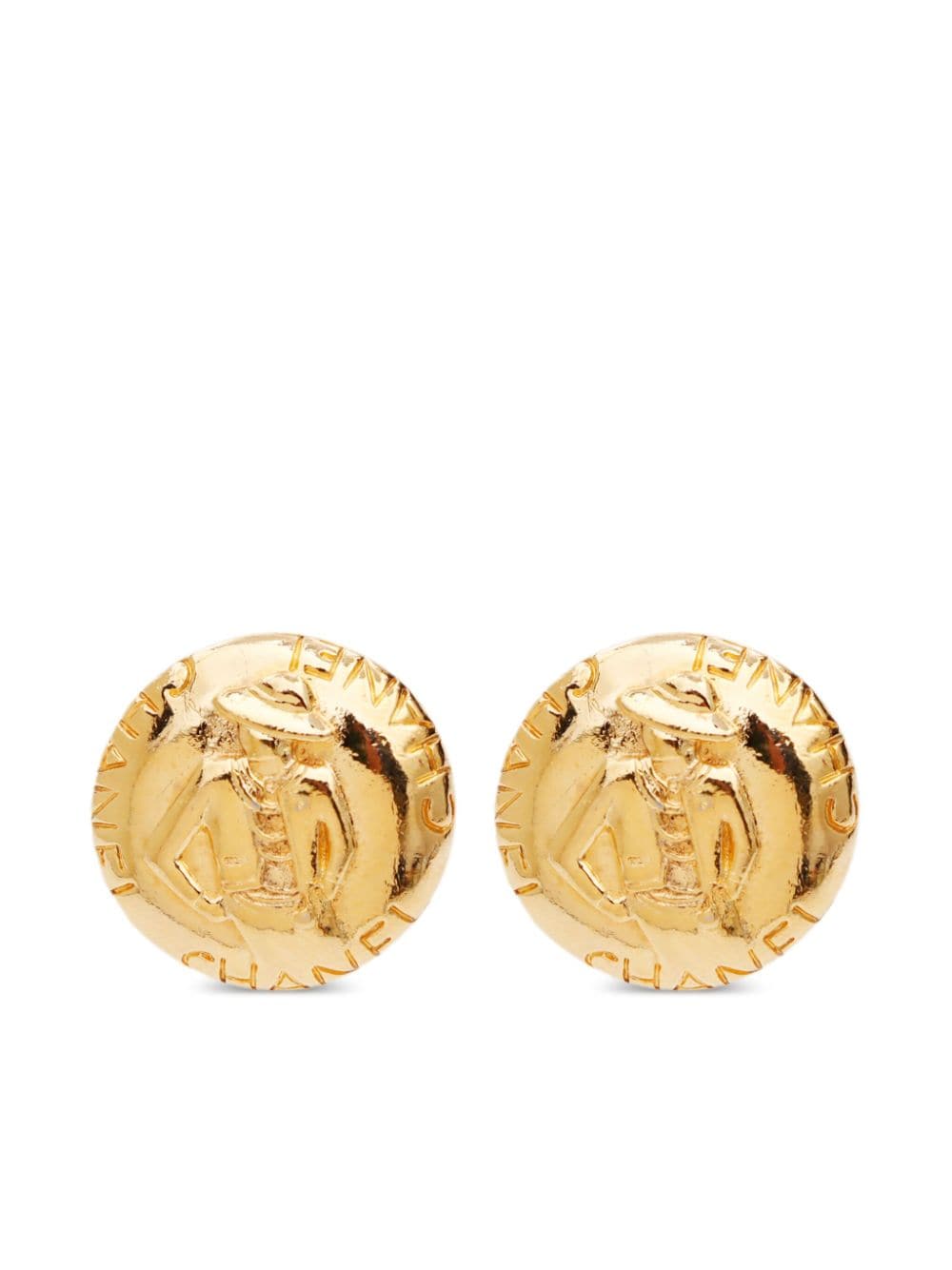 CHANEL Pre-Owned 1990s Mademoiselle-embossed button clip-on earrings - Gold von CHANEL Pre-Owned