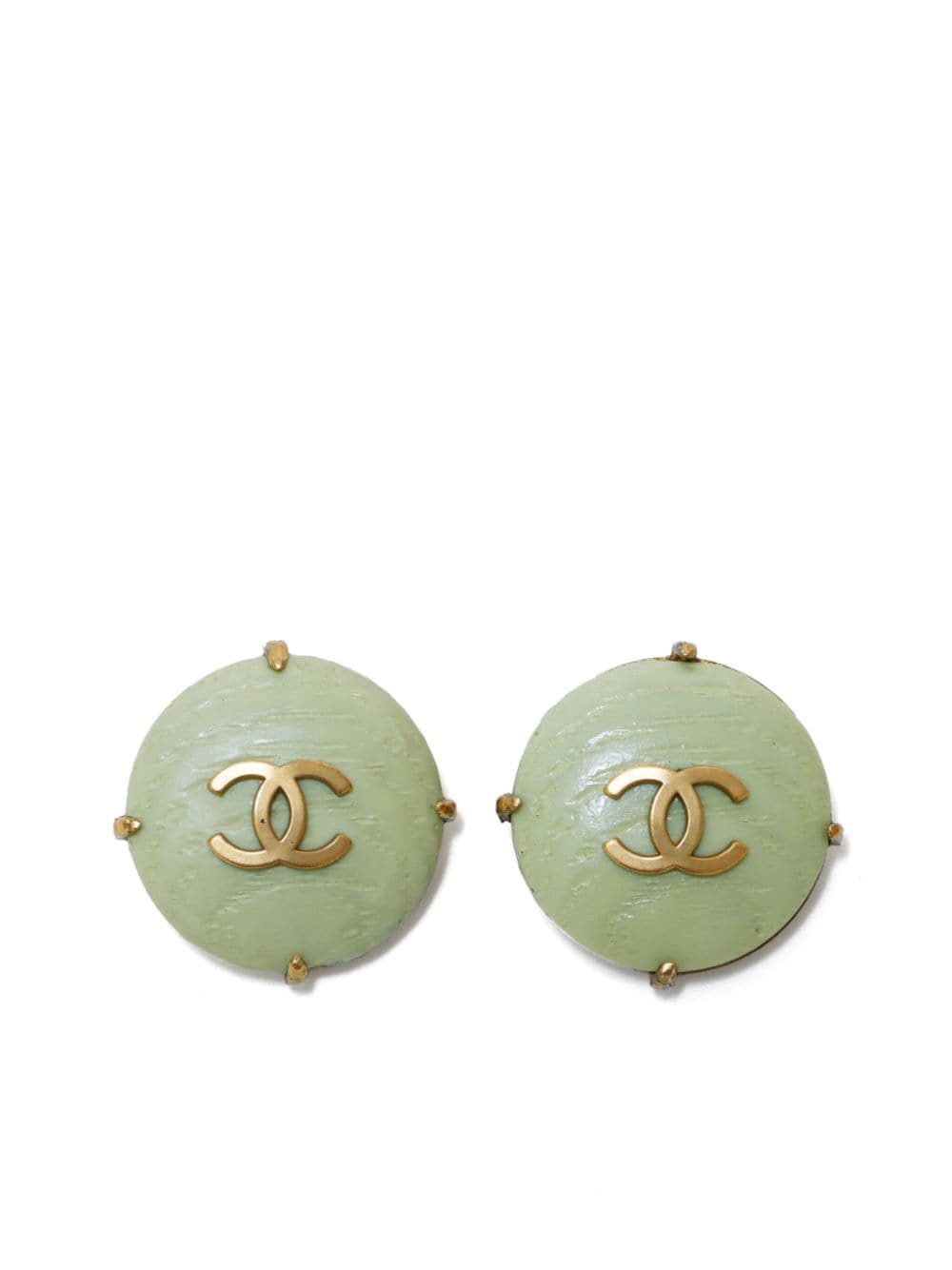 CHANEL Pre-Owned 1994 CC logo button clip-on earrings - Green von CHANEL Pre-Owned