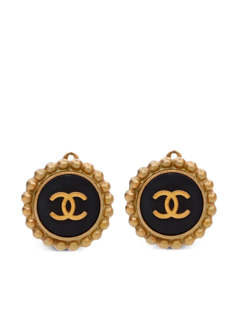 CHANEL Pre-Owned 1994 ball chain CC button clip-on earrings - Black von CHANEL Pre-Owned