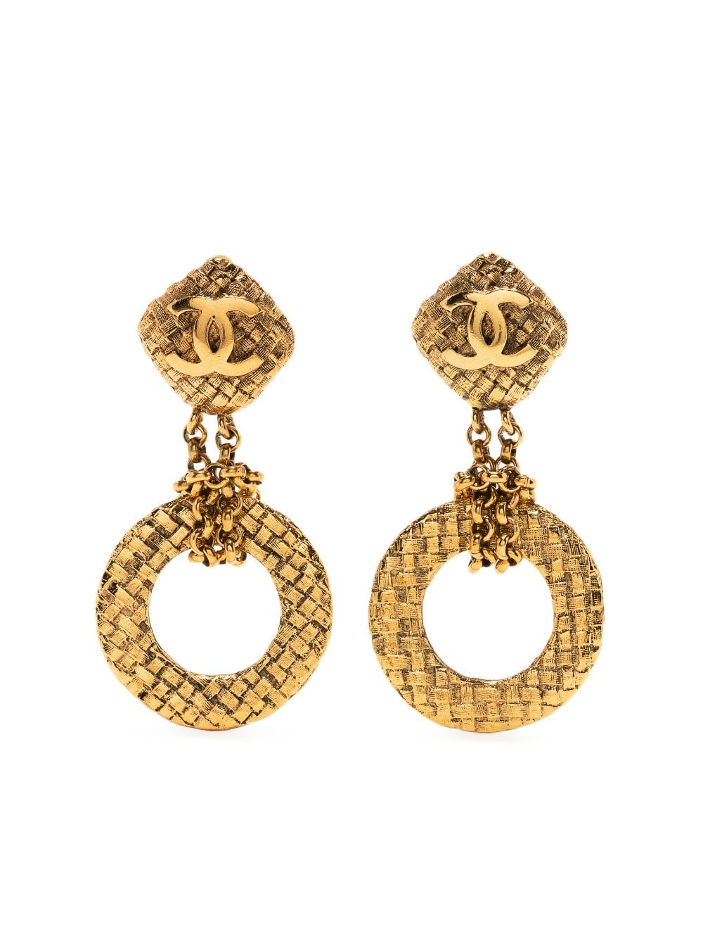CHANEL Pre-Owned 1994 tweed-embossed dangle clip-on earrings - Gold von CHANEL Pre-Owned