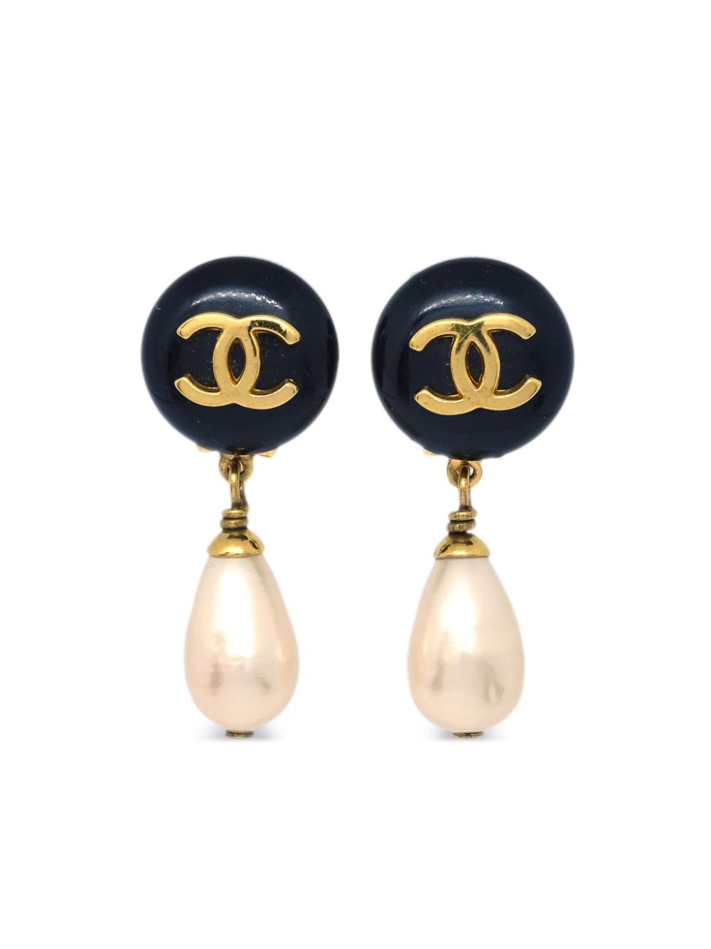 CHANEL Pre-Owned 1995 CC-logo pearl clip-on earrings - Black von CHANEL Pre-Owned