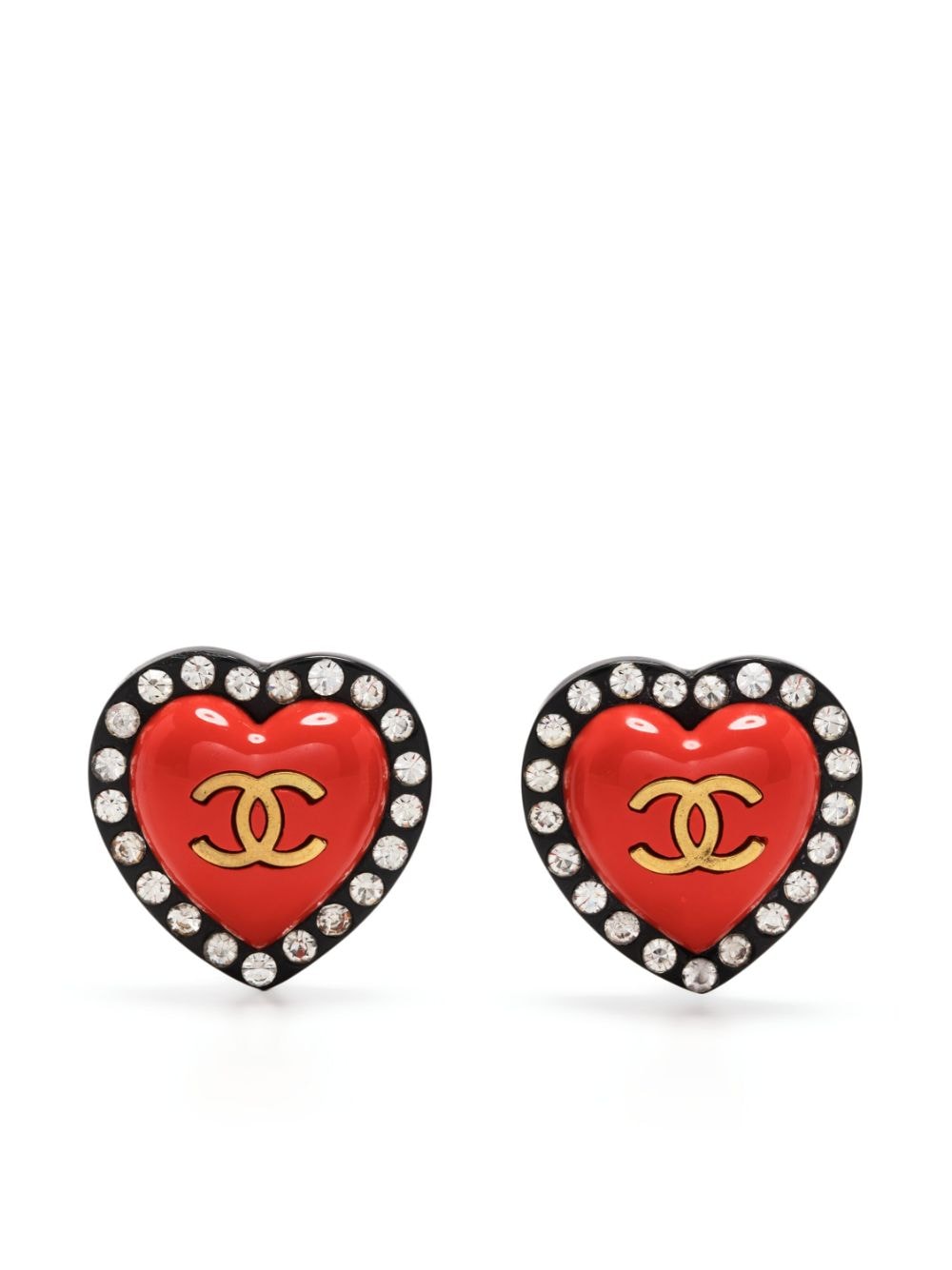 CHANEL Pre-Owned 1995 rhinestone-embellished heart clip-on earrings - Red von CHANEL Pre-Owned