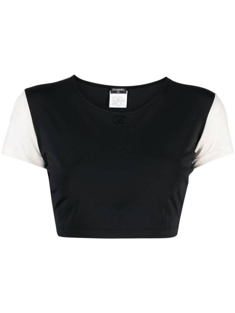 CHANEL Pre-Owned 1996 CC two-tone cropped T-shirt - Black von CHANEL Pre-Owned