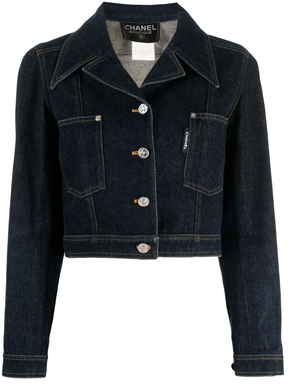 CHANEL Pre-Owned 1996 Mademoiselle-buttons cropped denim jacket - Blue von CHANEL Pre-Owned