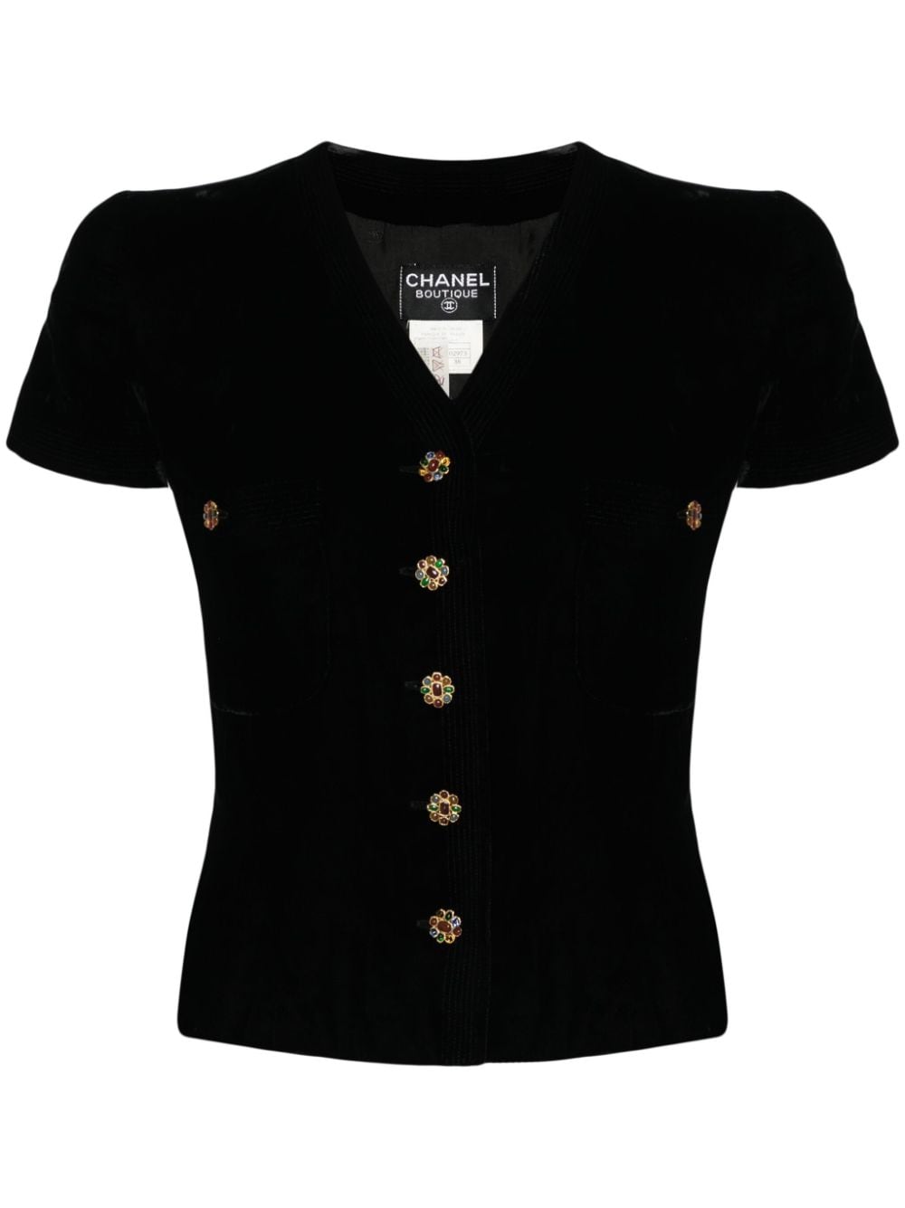 CHANEL Pre-Owned 1996 gripoix-buttons velour shirt - Black von CHANEL Pre-Owned