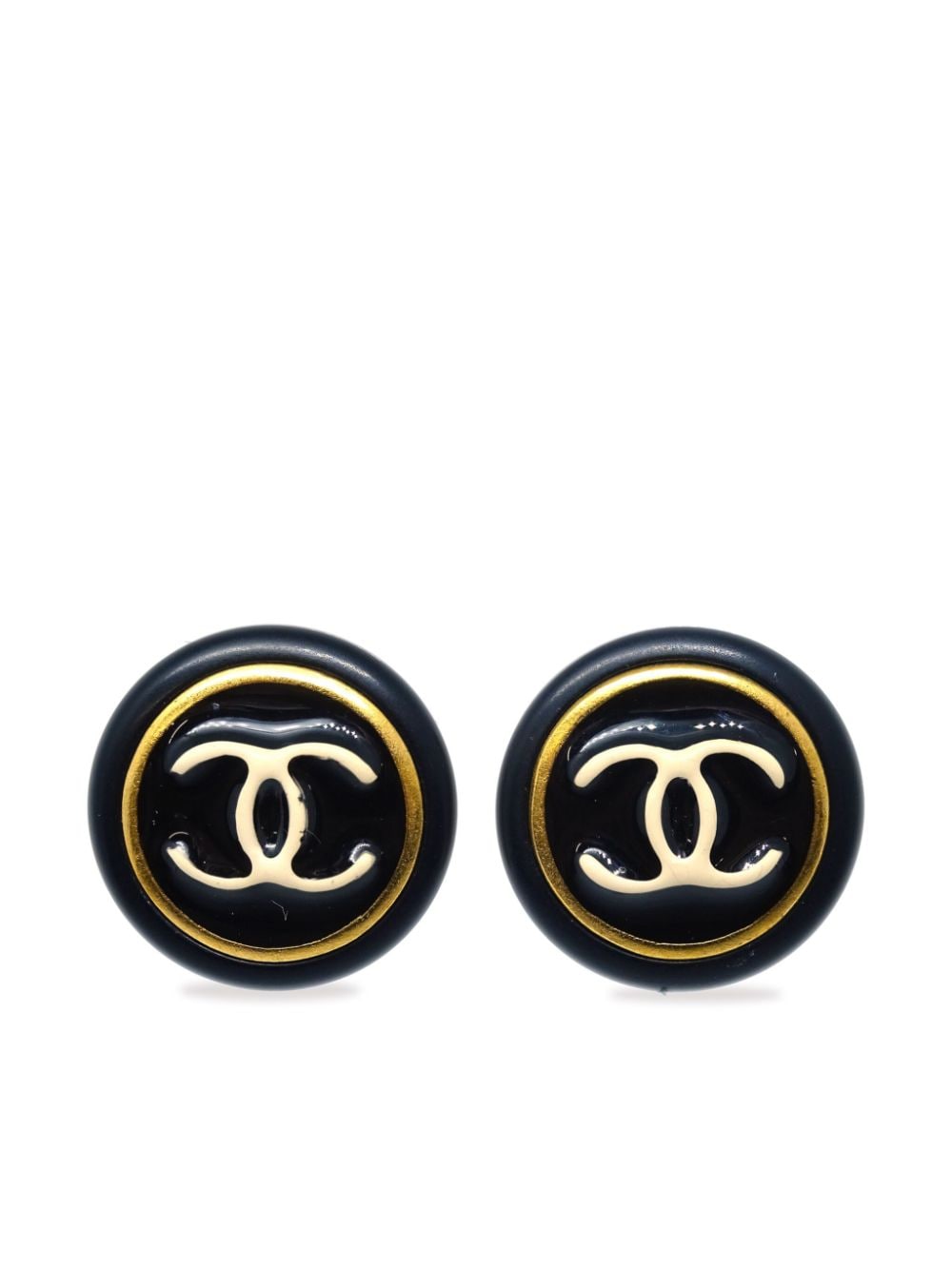 CHANEL Pre-Owned 1997 CC button clip-on earrings - Black von CHANEL Pre-Owned