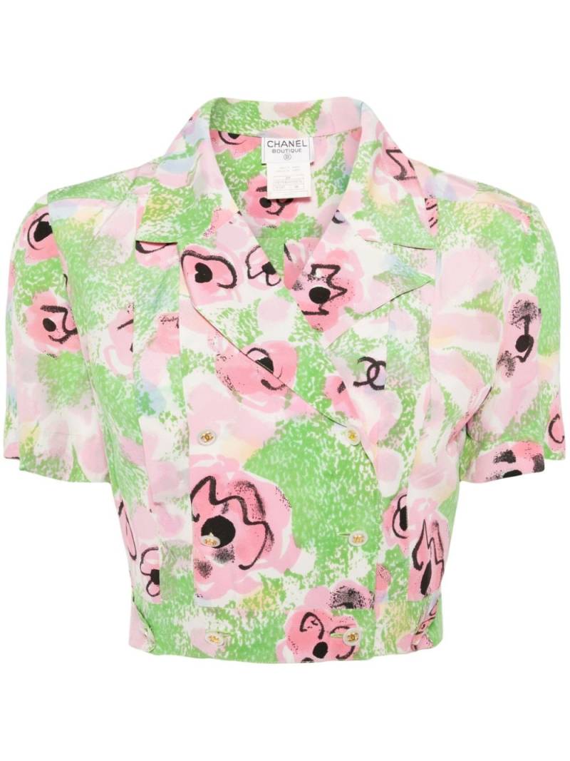 CHANEL Pre-Owned 1997 Camellia-print cropped shirt - Green von CHANEL Pre-Owned