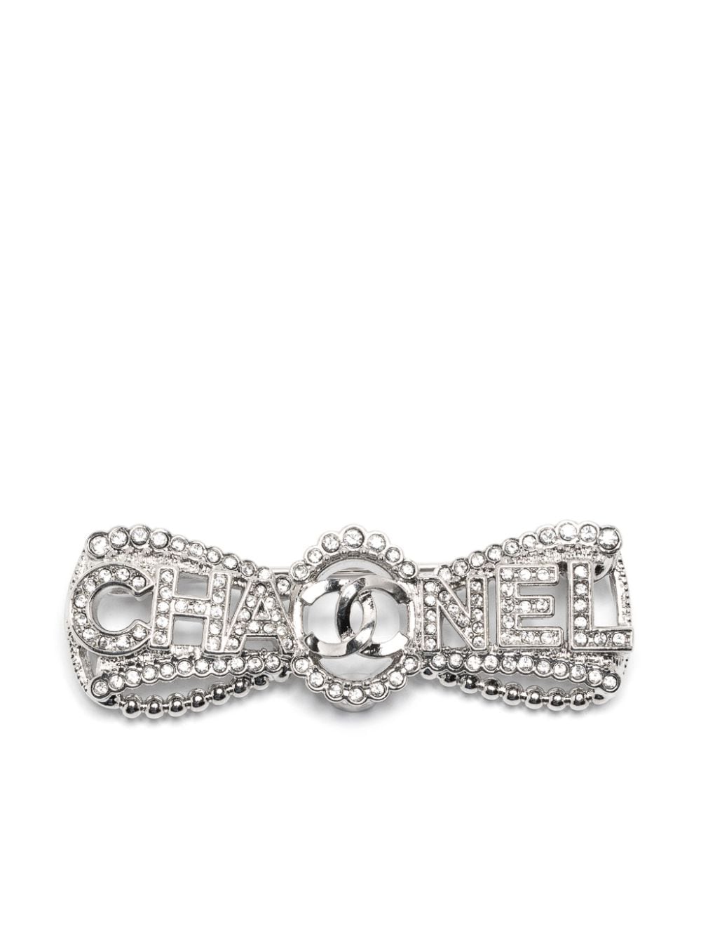 CHANEL Pre-Owned 2000s CC rhinestone-embellished bow brooch - Silver von CHANEL Pre-Owned