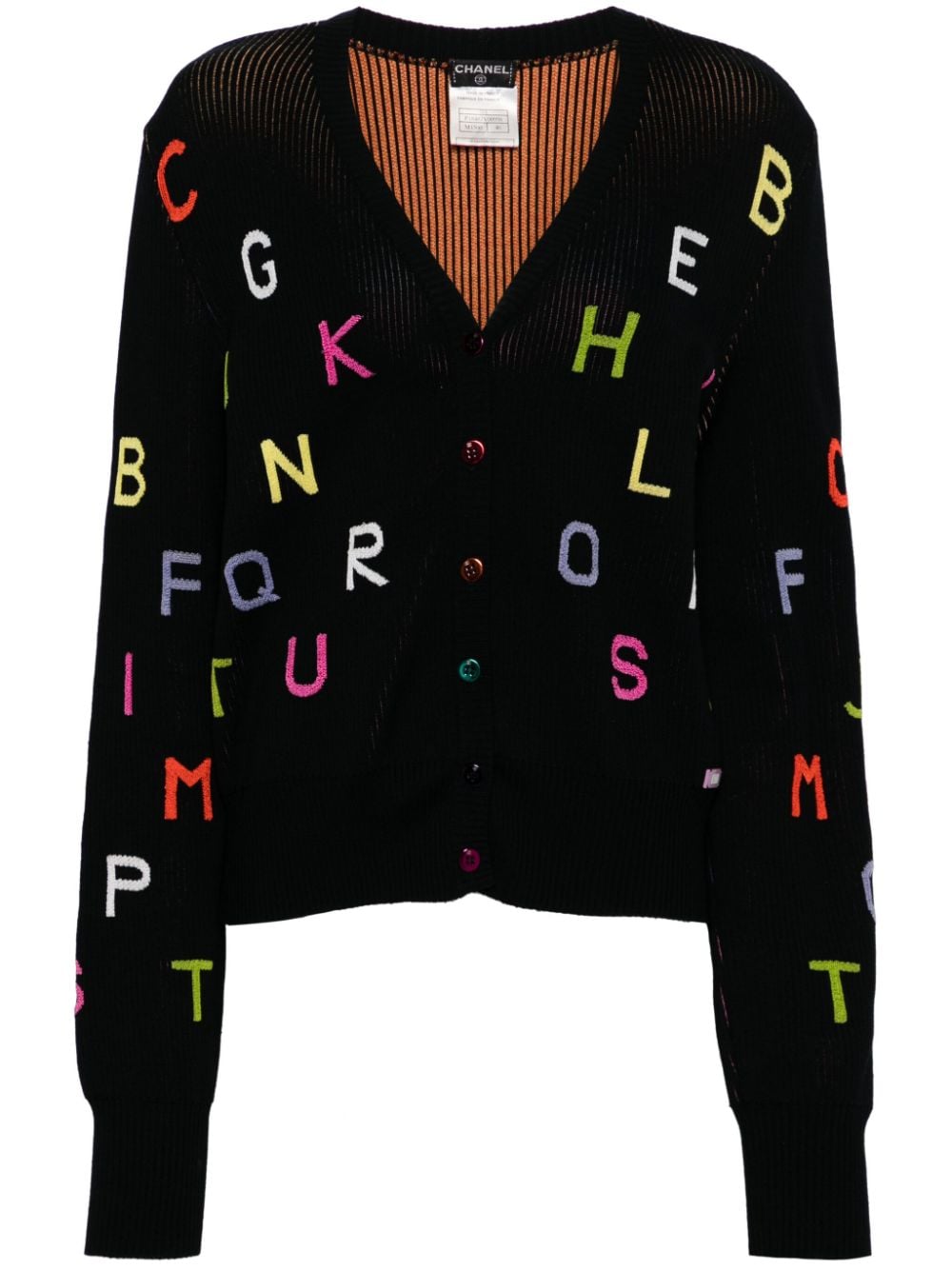 CHANEL Pre-Owned 2001 Coco Mark Alphabet-embroidery cardigan - Black von CHANEL Pre-Owned